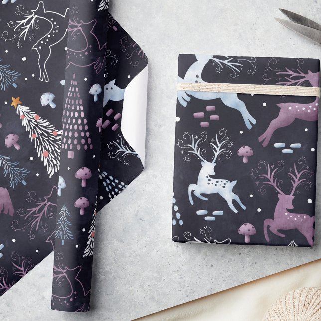 Cute Festive Woodland Reindeer Christmas  Wrapping Paper (Creator Uploaded)