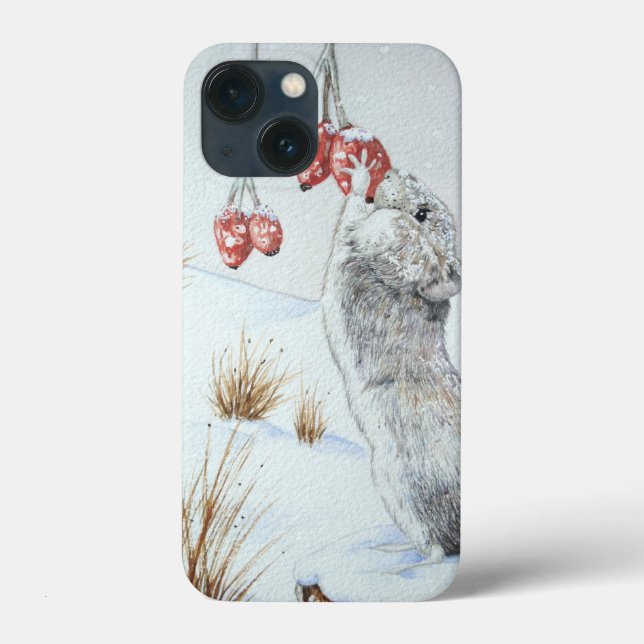 cute field mouse winter snow scene wildlife Case-Mate iPhone case (Back)