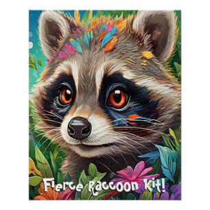 Cute & Fierce Raccoon Kit Poster