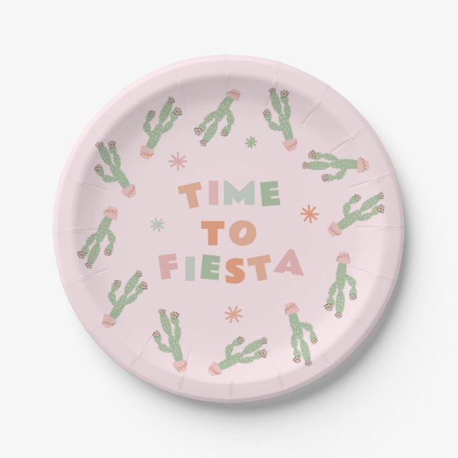 Cute Fiesta Cactus Pink Birthday  Paper Plate (Front)