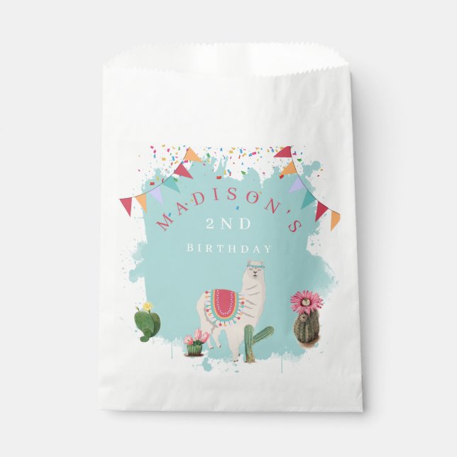 Cute Fiesta Llama & Cactus Kids Birthday  Favour Bag (Front)