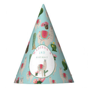 Cute Fiesta Llama & Cactus Kids Birthday Party Hat