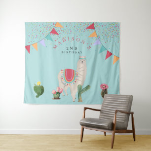 Cute Fiesta Llama & Cactus Kids Birthday  Tapestry