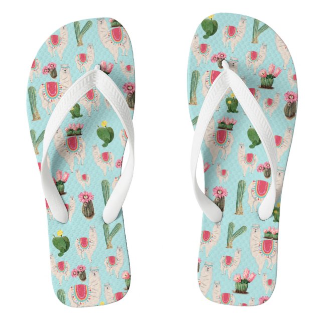 Cute Fiesta Llama & Cactus Pattern Flip Flops (Footbed)