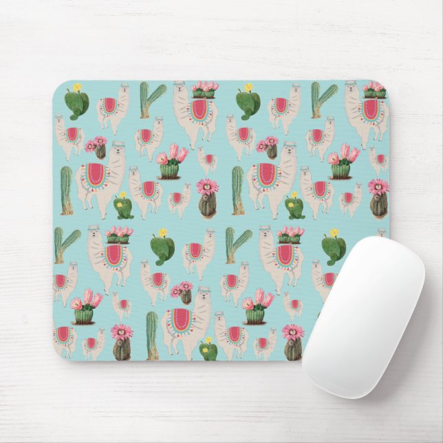 Cute Fiesta Llama & Cactus Pattern Mouse Pad (With Mouse)