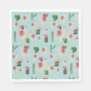 Cute Fiesta Llama & Cactus Pattern Napkin