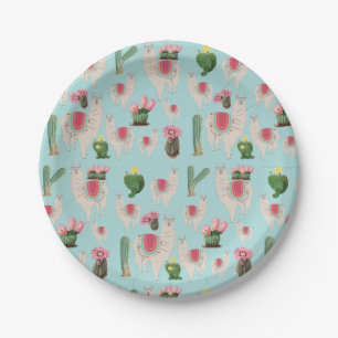 Cute Fiesta Llama & Cactus Pattern Paper Plate