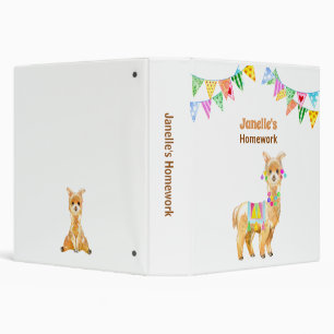 Cute Fiesta Watercolor Llama Personalize Kid's 3 R Binder