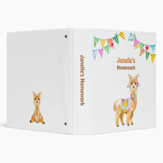 Cute Fiesta Watercolor Llama Personalize Kid's 3 R Binder (Background)