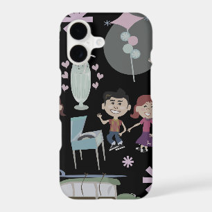 Cute fifties kids retro illustration pattern