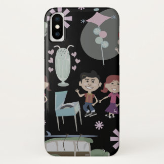 Cute fifties kids retro illustration pattern Case-Mate iPhone case