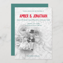 cute figurines and lace wedding invitation II