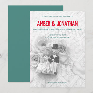 cute figurines and lace wedding invitation II