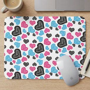 Cute Filigree Lace Hearts Pattern Mouse Pad