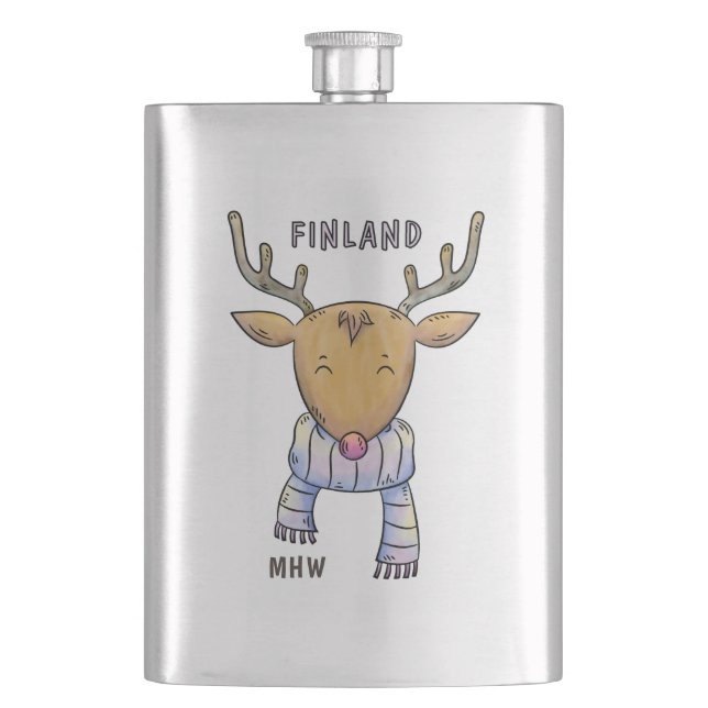 Cute Finland Reindeer custom monogram flask (Front)