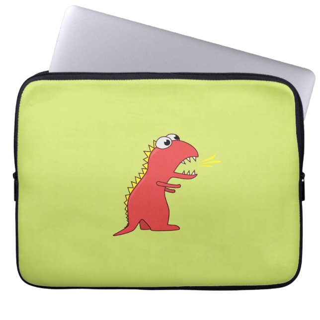 Cute Fire Breath Cartoon T-Rex Dinosaur Kids 13in Laptop Sleeve (Front)