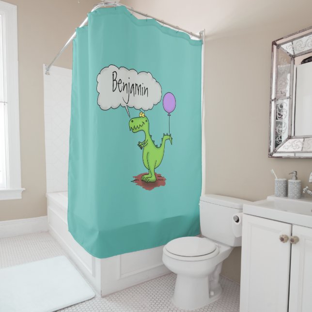 Cute fire breathing green funny dragon cartoon (In Situ)