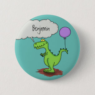 Cute fire breathing green funny dragon cartoon 2 inch round button