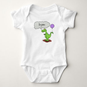 Cute fire breathing green funny dragon cartoon baby bodysuit