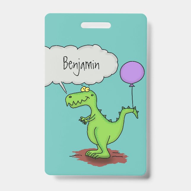 Cute fire breathing green funny dragon cartoon badge (Front)