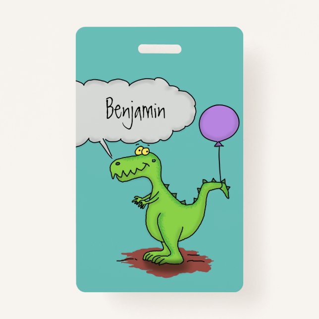 Cute fire breathing green funny dragon cartoon badge (Front)