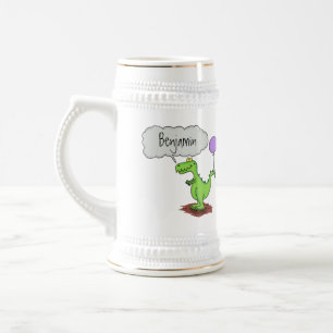 Cute fire breathing green funny dragon cartoon beer stein