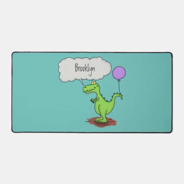 Cute fire breathing green funny dragon cartoon desk mat (Front)