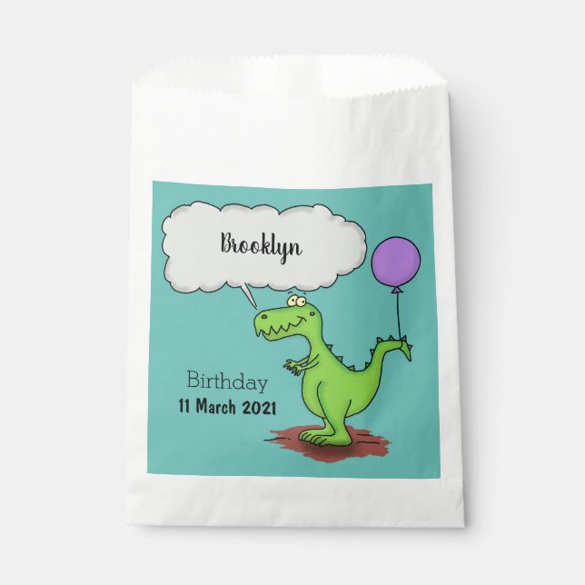 Cute fire breathing green funny dragon cartoon favour bag (Front)