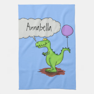 Cute fire breathing green funny dragon cartoon kitchen towel