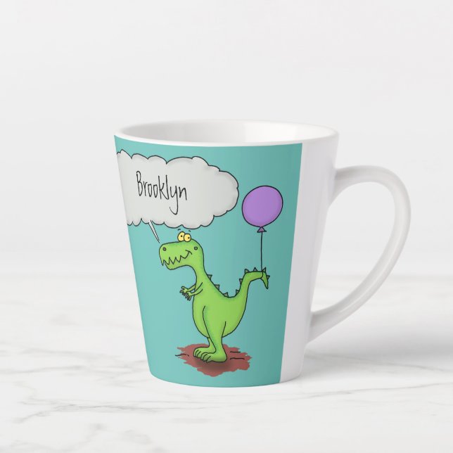 Cute fire breathing green funny dragon cartoon latte mug (Right)