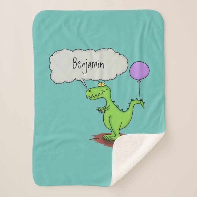 Cute fire breathing green funny dragon cartoon  sherpa blanket (Front)