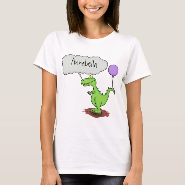 Cute fire breathing green funny dragon cartoon T-Shirt (Front)