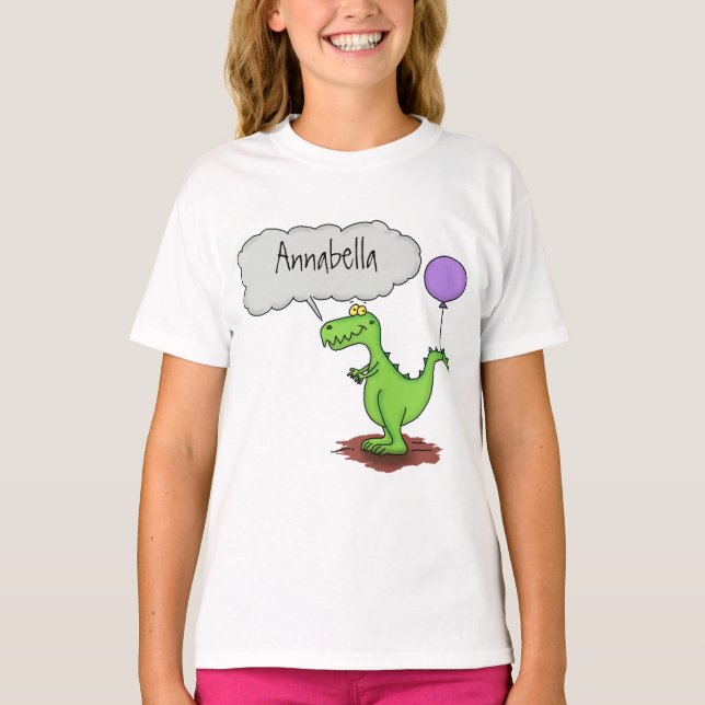 Cute fire breathing green funny dragon cartoon T-Shirt (Front)