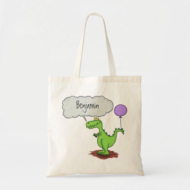 Cute fire breathing green funny dragon cartoon tote bag (Front)
