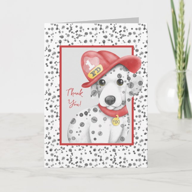 Cute Fire Fighter Dalmatian Baby Shower Thank You Card (Front)