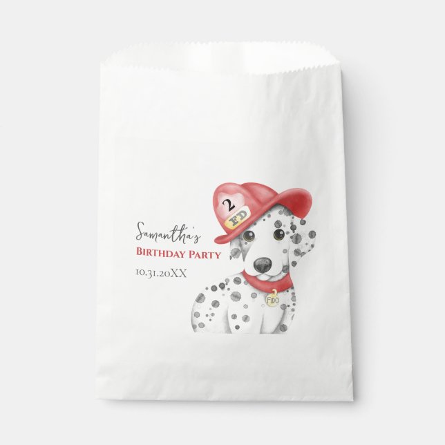 Cute Fire Fighter Dalmatian Kids Birthday Favour Bag (Front)