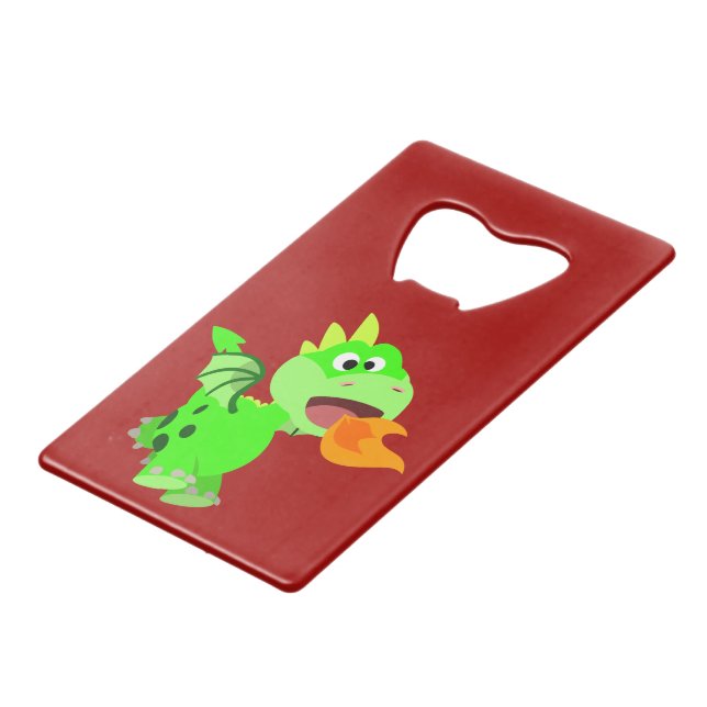 Cute Fire-Spitting Cartoon Baby Dragon Wallet Bottle Opener (Front Angled)