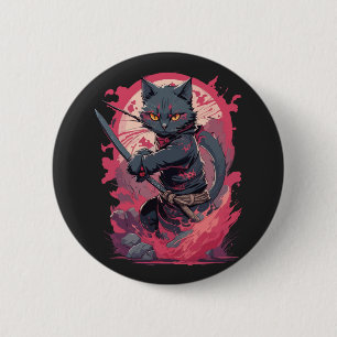 Cute Fire Splash Black Ninja Cat Warrior 2 Inch Round Button