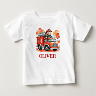 Cute Fire Truck and Firefighter Baby T-Shirt
