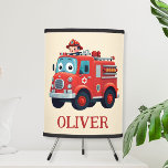 Cute Fire Truck and Firefighter Tripod Lamp<br><div class="desc">Personalized cute fire engine truck and firefighter lamp for nurseries and kids' rooms</div>