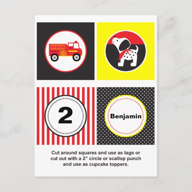 Cute Fire Truck Cupcake Toppers Postcard (Front)