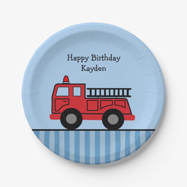 Cute Fire Truck Personalized Birthday Paper Plate (Front)