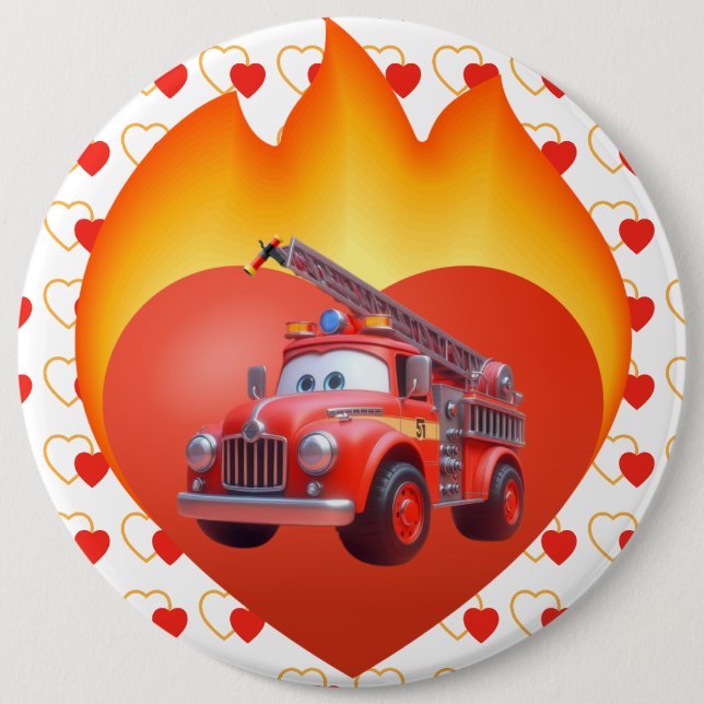 Cute fire truck Valentine's day 6 Inch Round Button (Front)