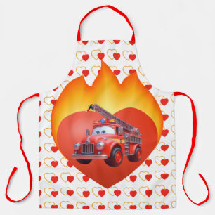 Cute fire truck Valentine's day Apron
