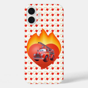Cute fire truck Valentine's day iPhone 16 Plus Case