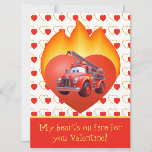 Cute fire truck Valentine's day Holiday Card