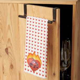 Cute fire truck Valentine's day Kitchen Towel