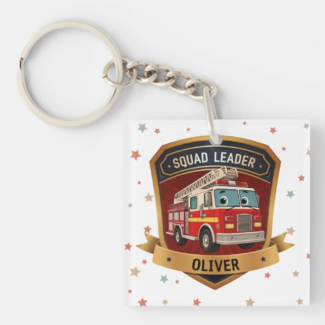 Cute  Firefighter Badge Personalized Keychain (Front)