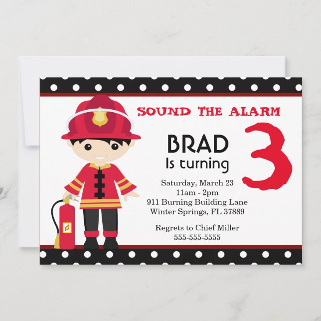 Cute Firefighter Birthday Party Invitation (Front)