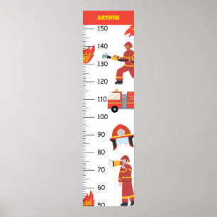 Cute Firefighter Fireman Growth Chart